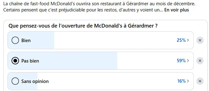 Résultats du sondage Vosges Tourisme sur l’ouverture du McDonald’s à Gérardmer